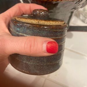 Handmade Stoneware Sugar bowl with blue-green-brown glaze by jcc